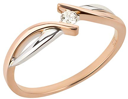 Ardeo Aurum Damenring aus 375 Gold bicolor Weißgold Rosegold mit 0,07 ct Diamant Brillant Verlobungsring