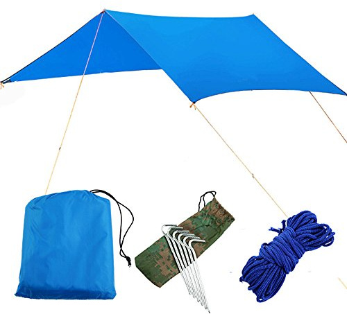 KOSSJAA Zeltplane wasserdicht mit ösen Camping Zelt Tarp 3 x 3m Camouflage Regendach Sonnensegel Picknickmatte Strandzelt (Blau, 3m x 3m)