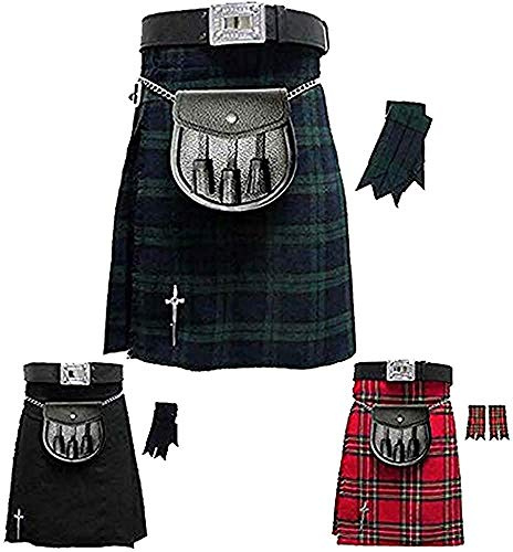 Tartancity skotsk herr Kilt Traditionell Highland Klänning Kilt Pin/Kjol/Bältesspänne/Sporran 5 st kilt-set