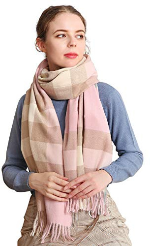 LumiSyne Hiver Senior Écharpe à Carreaux Foulard En Cachemire Avec Gland Pour Femmes Hommes Grand Tartan Châle Motif à Plaid Classique Doux Et Chaude Etoles,Taille unique,Rose