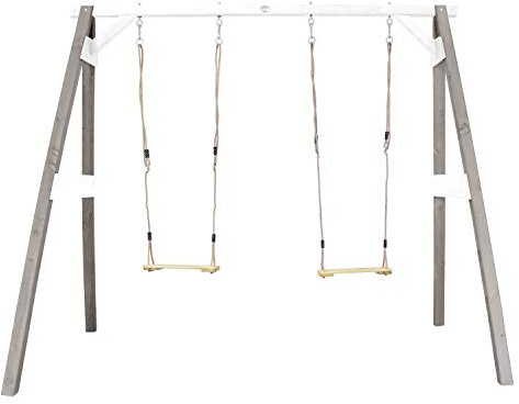 AXI Double Swing Set made of wood in grey & white | Free-standing swing for children with wooden swing seats | Swing set double for garden/outdoors