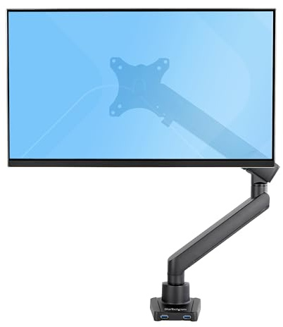 StarTech.com Skrivbordsfäste monitorarm med 2 x USB 3.0-portar – smal full rörelse justerbar enkel bildskärm VESA-montering upp till 8 kg skärm – ergonomisk ledarm – skrivbordsklämma/genomföring (ARMSLIM2USB3)
