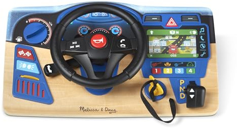 Melissa & Doug Vroom & Zoom, Interactive Wooden Dashboard, Racing Car Steering Wheel Toy, Lights & Sounds, Preschool Learning Toys for Girls & Boys 3+ - FSC Certified
