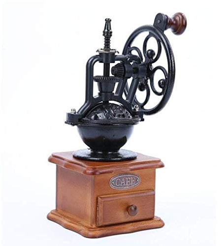 XBSLJ Macina caffè manuali Macinacaffè Manuale Antico macinino da caffè a manovella in ghisa con impostazioni di macinatura e cassetto di Cattura, marrone-12 * 12 * 27 cm