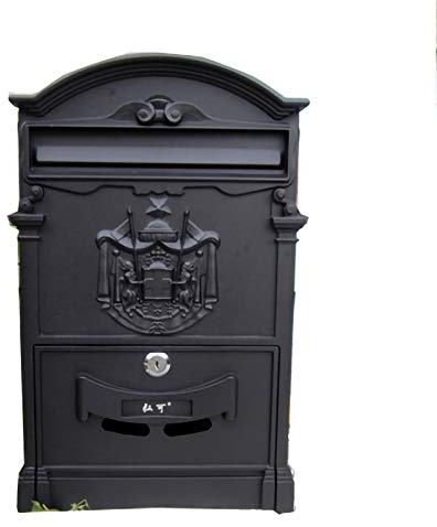 FYZS Outdoor-Verriegelung Mailbox, Courtyard Porch Retro Wandmontage Briefkasten mit Schlüsselschloss, großer Kapazität wasserdichte Buchstabenbox, 41x26x9cm (Color : Black)