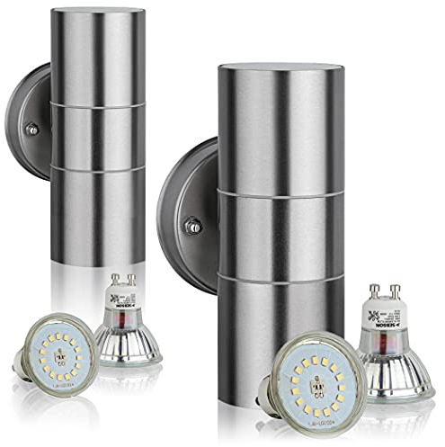 SEBSON Außenleuchte 2er Set - Wandleuchte Edelstahl up down - inkl. 4x GU10 LED Lampe 3W kaltweiß 6500K - LED Außenwandleuchte 230V