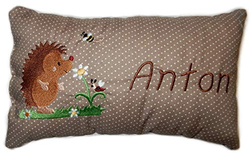 Momelie Schmusekissen in beige * Kuschelkissen * Igel * mit Namen Bestickt * 17 x 29 cm * SK-be_0024