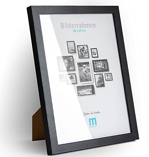 M MERCEO Cornice portafoto 18 x 24 cm, in legno MDF, singola o set, con vetro acrilico, per foto e poster, montaggio a parete o da tavolo, formato verticale e orizzontale, 1 pezzo, colore: nero