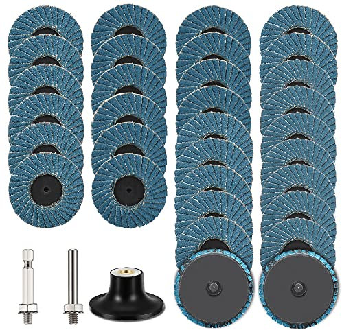 SI FANG 31 Pack 50mm Roll Lock Flap Disc Grinding Sanding Wheel Set, 2 inch Abrasive Grinding Discs Flap Wheel 40 60 80 120 Grit, Quick Change Grinder Discs with 1/4 Shank Pad Holder for Die Grinder