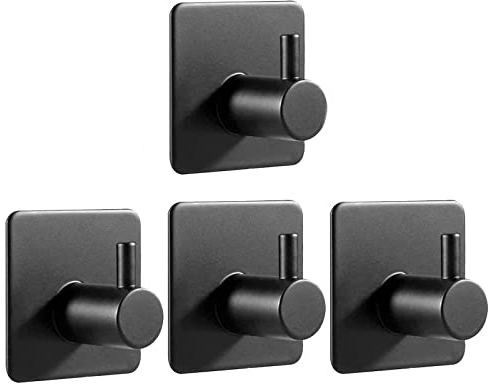 Feligio Haken Selbstklebend 4 Stück Handtuchhaken Klebehaken Ohne Bohren aus Edelstahl Handtuchhalter Schwarz für Bad Toilette Küche Büro