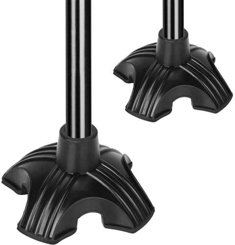 supregear 2 Stück Gummifüße für Gehstöcke, 18mm, 19mm Quad Stütz Selbststehende Rohrstockspitze rutschfeste für Krücken Gehstöcke, Gummipuffer Walkingstöcke, Gummifüße für Krücken, Schwar