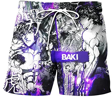 Jiumaocleu Anime BAKI Herren Strandshorts Badehose Hanma Baki 3D Druck Sommer schnell trocknend Board kurze Hose Casual Laufen Gym Shorts