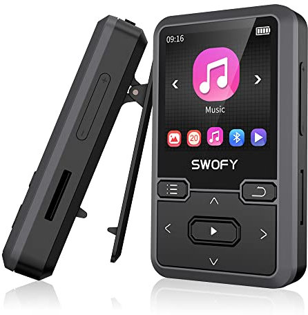 32GB Clip MP3 Player Bluetooth 5.0, Portable Wearable Sports Music Player, Ultra Light Hi-Fi Lossless Sound Quality MP3 Player for Kids, FM Radio Support, Pedometer, Max 128GB (Black)