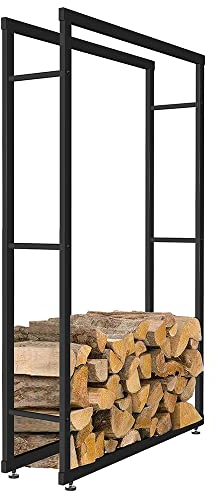 Melko Support pour bois de cheminée - 150 x 40 cm - Avec pieds réglables en hauteur - Noir revêtu par poudre et vis assorties - Étagère pour bois de chauffage - 150 x 40 cm