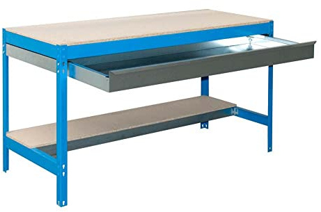 PROREGAL Werkbank Buffalo mit Schubfach | HxBxT 84x90x61cm | Traglast 400kg | Blau Werktisch Arbeitstisch Werktisch Arbeitsbank
