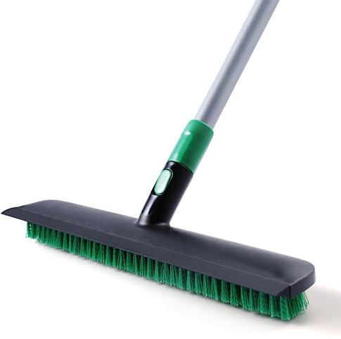 Eyliden Floor Scrubbing Brush with 140cm Long Handle, 2-in-1 Bathroom Shower Cleaning Brush with Squeegee & Stiff Bristle, Sweeping Broom Indoor for Floor Tile Hardwood Kitchen Patio Pool Deck