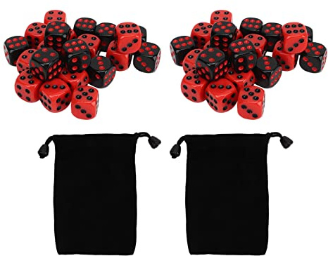 EVTSCan 48 Dadi a 6 Facce - Set di Dadi da Gioco Impermeabili in Plastica Nera E Rossa Per Feste, Bar E Club