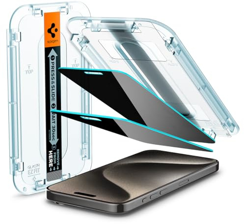 Spigen EZ Fit Sichtschutzfolie [2 Stück] für iPhone 15 Pro Max | Privacy Schutz, inklusive Installationskit, Kratzfest, Hüllenfreundlich, 9H Härte Folie