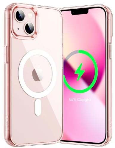 JETech Magnetisch Hülle für iPhone 13 6,1 Zoll Kompatibel mit MagSafe Kabellosem Laden, Stoßfest Handyhülle, Schutzhülle Kratzfeste Transparent Rückseite (Rosa)