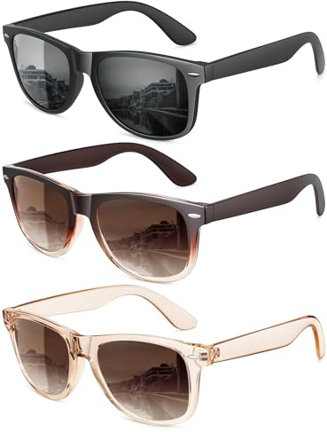 MEETSUN Polarized Sunglasses for Women Men Classic Retro Sun Glasses for Driving UV400 (3 Pack) Black Brown Gradient