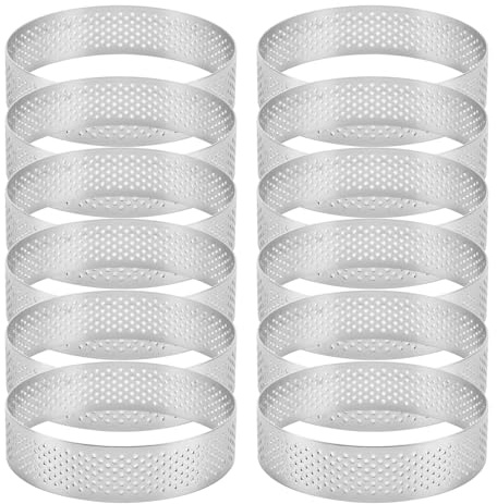 Luntfeiy 12 Pièces Cercles à Gâteau en Acier Inoxydable, Anneau à Mousse à Gâteau Perforé, Moule à Anneau à Gâteau, Outils de Cuisson à Gâteau Ronds 6 cm