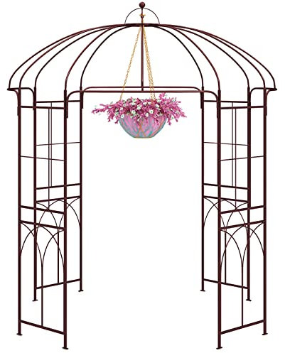 GYMAX Pergolato da Giardino a Forma di Gabbia, Padiglione a Pergola in Metallo per Piante Rampicanti per Matrimoni, Feste, Cerimonie, 211 x 211 x 256 cm