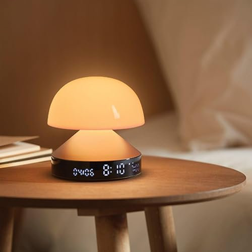 Lexon MINA Sunrise Luminous Morning Alarm Clock, Dawn and Dusk Simulator, 5 Natural Sounds LED Bedside Lamp Night Light and Light Therapy – Aluminium Colour
