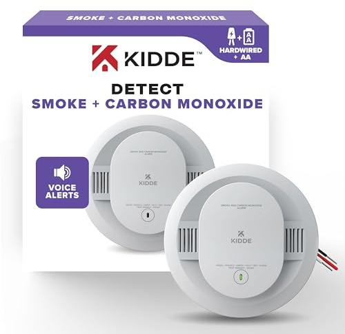 Kidde Smoke and Carbon Monoxide Detector, Hardwired with AA Battery Backup, Voice Alerts, Interconnectable, LED Status Lights, 85 dB Alarm, 5-inches, 30CUAR-V, 1 Pack