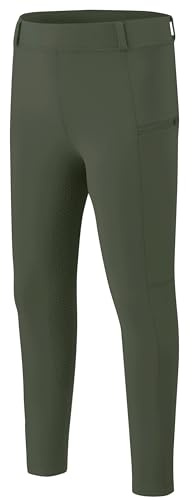 MoFiz Horseback Riding Pants Girls Full Seat Riding Tights High Waist Kids Equestrian Breeches Horse Schooling Pants Gray Green Small