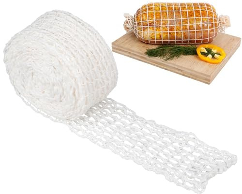 Jeffdad Schinkennetz Weiß 3,0m Rollbratennetz Baumwollfaden Fleischnetz | 18 Löcher Elastisches Rouladennetz Kochzubehör Fleischnetzrolle zum Aufbewahren Aufhängen Backen Kochen Schinken Fleischwurst
