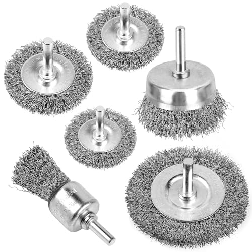 6 Piece Wire Brush Wheel Cup Brush Set, Wire Brush for Drill 1/4 Inch Arbor 0.012 Inch Coarse Carbon Steel Crimped Wire Wheel for Cleaning Rust, Stripping and Abrasive, for Drill Attachment
