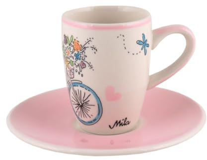 Mila Keramik Espresso-Tasse mit Untere Rad-Tour ca. 75ml Summer Cruising ab in die Frühstücks-Pause & die Kaffee-Genuss-Zeit als Geschenk und spülmaschinenfestes Geschirr fürs eigene Glück & Vergnügen