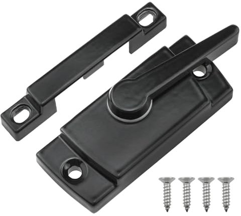 Dsjnf Plastic Steel Sliding Window Crescent Lock Sliding Window Latch Fittings Window Lock for Vertical Windows Replacement Lock Suitable for Courtyard Glass Sliding Door Black -1pcs