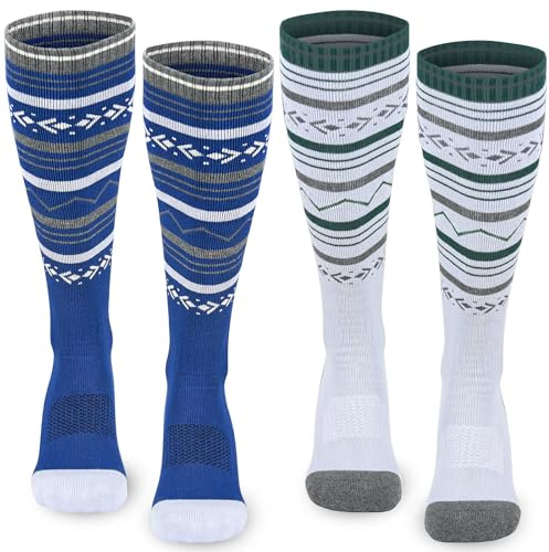 KOOOGEAR 2 Pairs Mens Thermal Ski Socks 9-12, High Performance Long Thick Winter Boot Socks for Snowboarding Walking Hiking Climbing