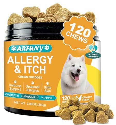 Allergy para perros – Contra la picazón – Calma la picazón en la piel, las patas, las orejas - Fortalecimiento del sistema inmunológico - Para perros que arañan, pican y lamen - Con sabor a pollo, 120