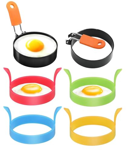 6 Pcs Fried Egg Ring, Egg Rings for Frying, Non Stick Egg Frying Rings Easy to Clean Egg Rings Can Cook Poached Eggs Fried Eggs Meat Patties Suitable for Family Breakfasts Parties