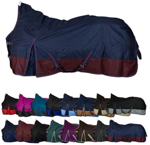 RL24 - Weidedecke High Neck Basicline 600D Marine/Kastanie 135cm (200g) | Füllung – Regendecke & Übergangsdecke – wasserdichte Outdoordecke mit Kreuzbegurtung