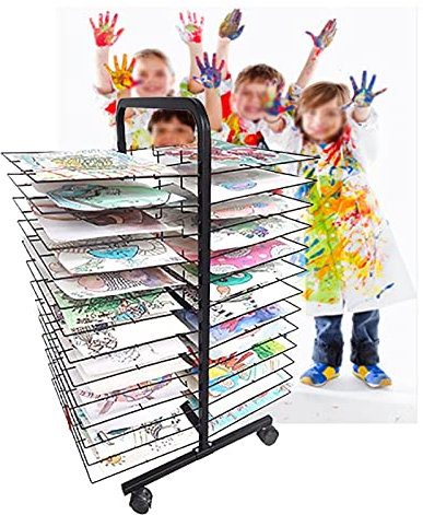 Mobiler Kunst-Trockenständer mit 26 Etagen, Kinder-Trockenständer zum Malen, sehr gut geeignet für Künstler-Leinwandtafeln, Papier, Drucke, platzsparend (Größe: 26 Lagen doppelseitig) (26 Lagen