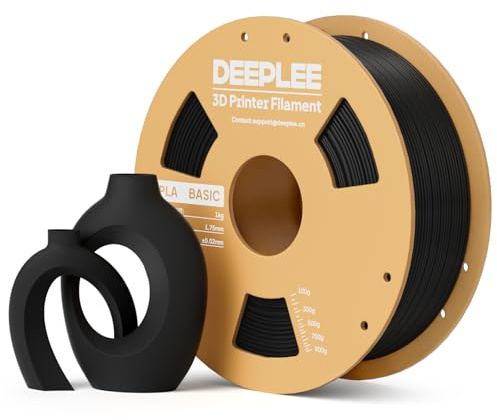 DEEPLEE Basic PLA Filament 1.75mm, Stärkere Zähigkeit 3D Drucker Filament, Schwarz 1KG