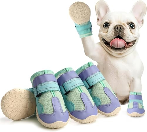 AOKOWN Outdoor Dog Shoes for Medium Dogs, Hiking, Blue Size 5 | Breathable anti-slip dog boots protect paws on hot pavement, snow, trails and hard floors for walking and hiking