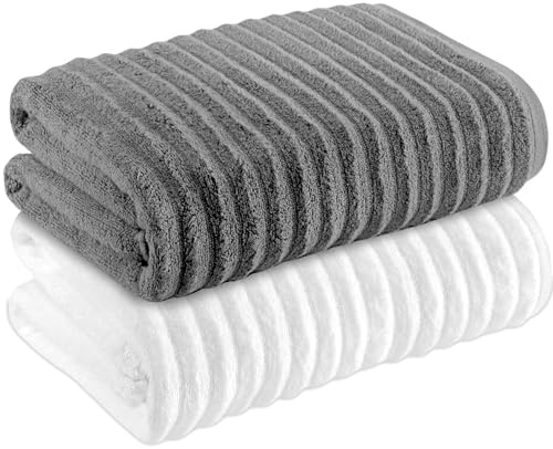 Towelogy® Luxurious Ribbed Bath Sheets Set of 2 | 60% Bamboo & 40% Cotton Blend | Ultra Soft & Absorbent | Large 140 x 90cm | Premium Multi Coloured Bath Towel Set (Classic Combo)