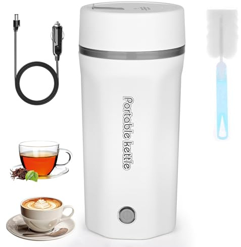 Pequeño Hervidor de Agua Portátil de 12 V 350ML Hervidor de Agua de Viaje Mini Hervidor Eléctrico 4-Temperaturas Hervidor de Agua Eléctricos 304 Acero Inoxidable Eléctrico Portátil Apagado Automático