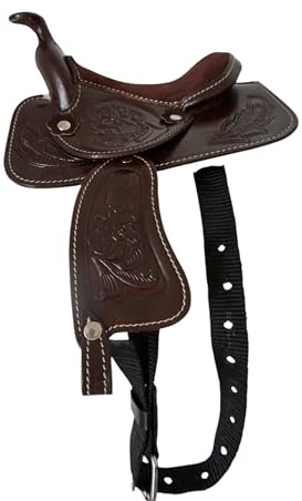 Mini 5-Inch Western Saddle – Tooled Leather with Suede Seat | Decorative Prop for Display, Rocking Horse, Dog Costume, or Halloween Use Only (Brown, 5)