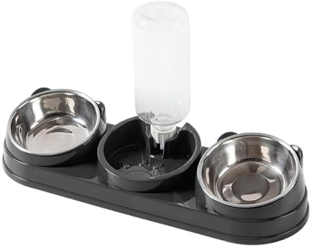 Sharplace Gamelles triples pour Chat avec Distributeur d'eau, inclinées à 15°, surélevées, pour Petits Chiens et Lapins, Gris Foncé