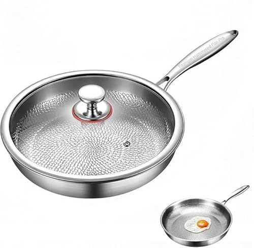 Ratpzou Edelstahl Bratpfanne Mit Deckel, 2025 Verbesserte EdelstahlPfanne Unbeschichtet, Hammered Pan, Non-Stick Pro-Kochgeschirr, Kratzfeste Bratpfanne (26 Cm)