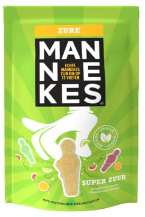 Echte Mannekes - Zure 10 x 225 g | Caramelle di gelatina ricoperte di zucchero aromatizzate al pompelmo, frutto della passione e lime | Caramelle sfuse a forma di persona | Vegetariano