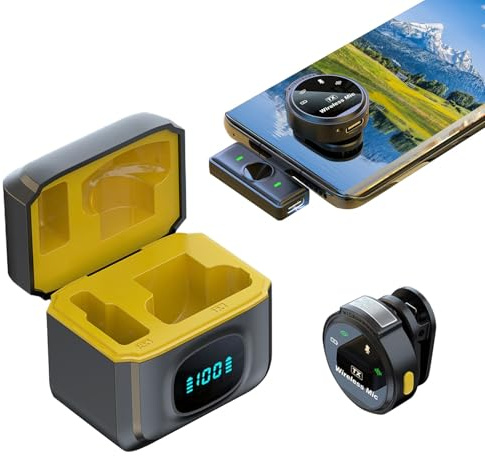 Generico Microfono Mini | Mini Microfono Wireless con Clip Magnetica - Autonomia 12H Altoparlante per Video Social Canto Riprese Live