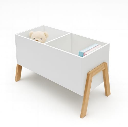 Relaxdays Bücherregal Kinder, 2 offene Fächer, Spielzeug & Bücher, Spielzeugregal HBT: 40 x 66,5 x 34,5 cm, weiß/Natur