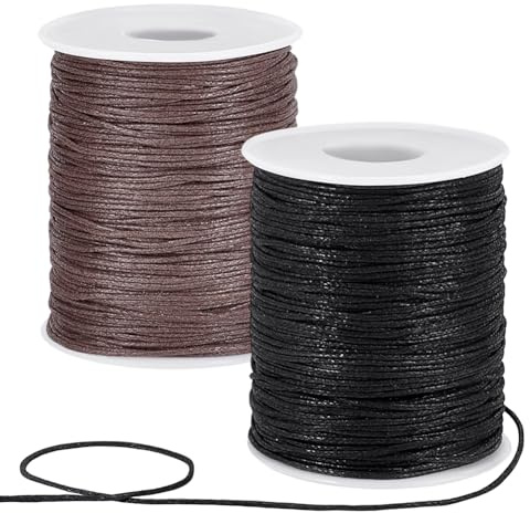 PH PandaHall 183m Filo Cotone Cerato 1mm Cordoncino Cerato Nero e Marrone | Cordino Cerato per la Creazione di Gioielli Braccialetti Collana Macramè Perline Artigianato Fai Da Te