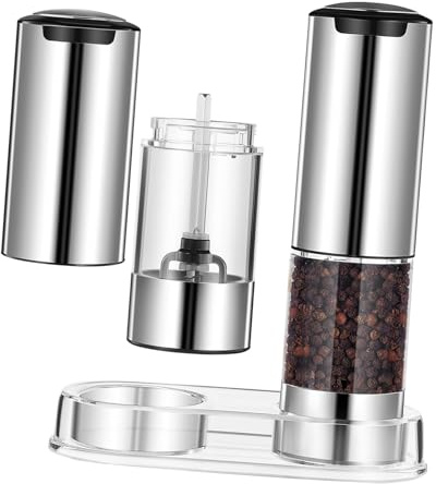 Toyvian 2 Pièces Moulin électrique en acier inoxydable réglable et rechargeable avec base transparente pour assaisonnement précis Set de deux pièces